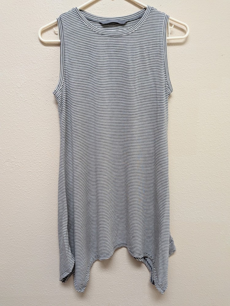 Cuddl Duds Softwear Stretch Tunic Tank Womens S Gray Striped Handkerchief Hem
