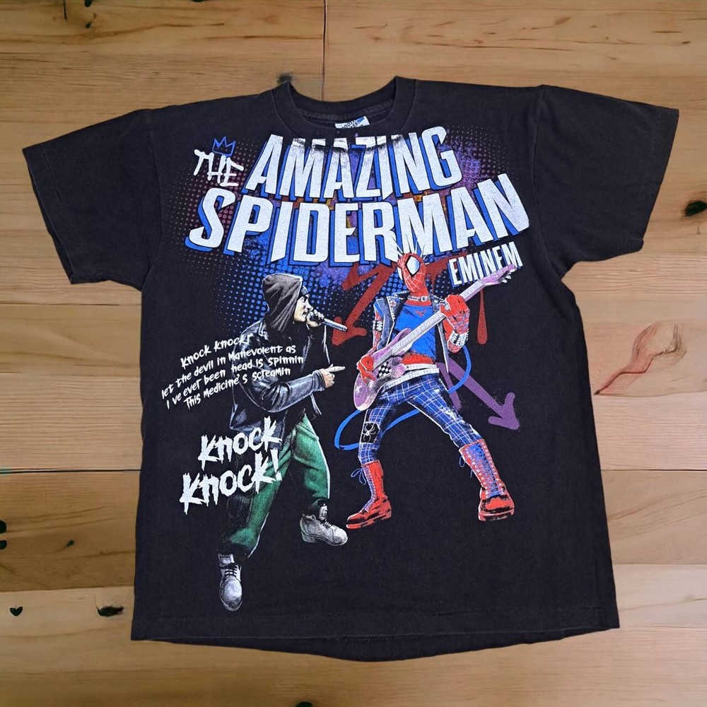 Eminem t shirt The Amazing Spiderman vintage style size L Band Fade Reprint
