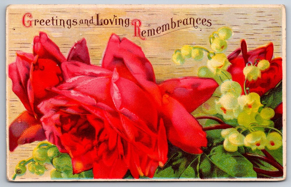 Greetings & Loving Remembrances~Red Rose & Lily Of The Valley~Vintage Stecher PC