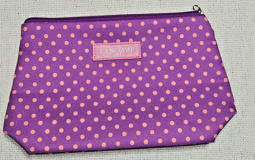 Lancome Paris Cosmetic Makeup Zipper Pouch Bag Pink Polka Dot  Design