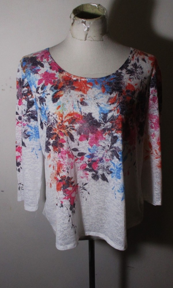 ORVIS Blue Pink 3/4 Sleeve Cotton Top Size XL