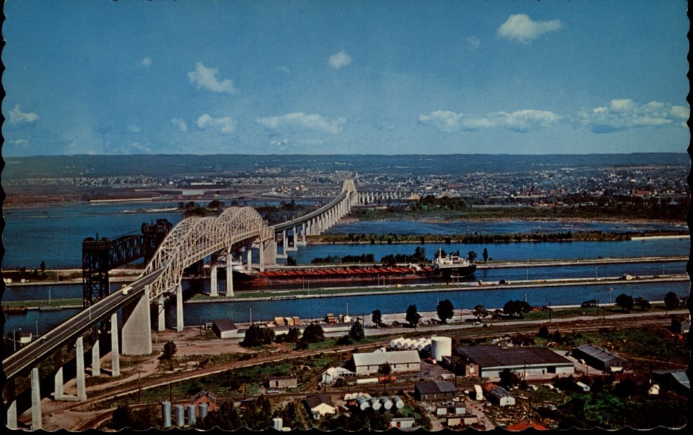 Aerial Sault Ste Marie International Bridge Ontario Canada postcard n392