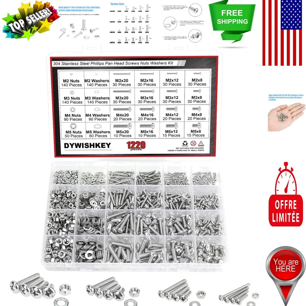 High-Quality 1220 PCS M2 M3 M4 M5 Phillips Assortment - Rust Resistant & Compact