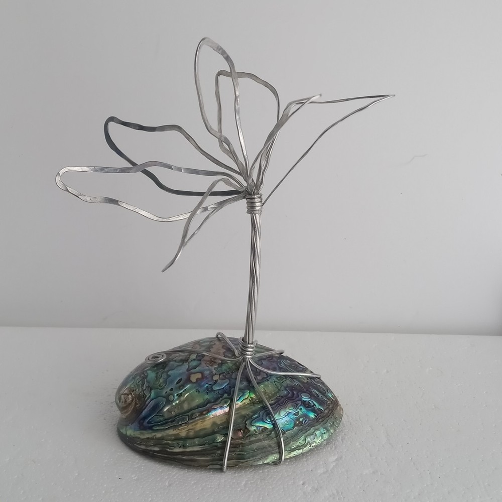 Abalone Sea Shell Wire Art Palm Tree Sculpture Twisted Modern Minimalist Abstrac-image