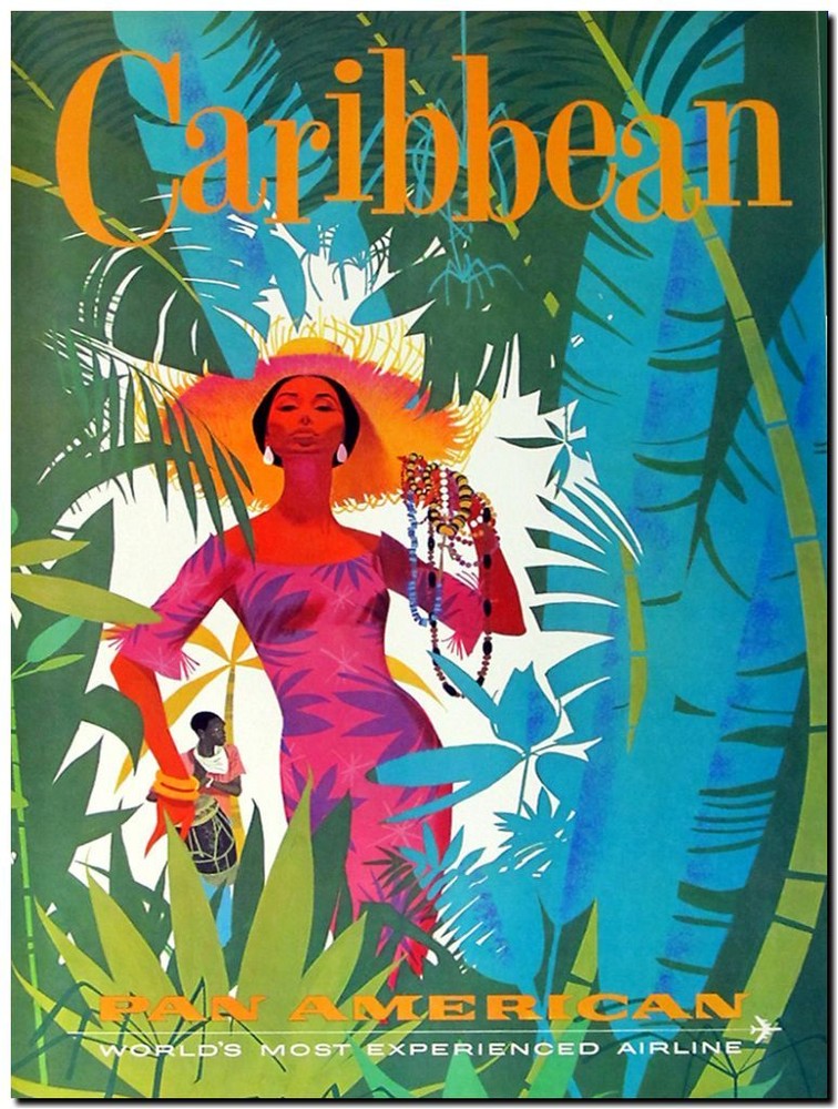 Cool Retro Travel Poster *FRAMED* CANVAS ART Caribbean Pan America 16