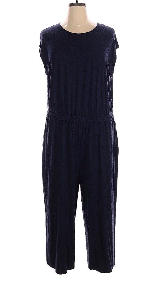 2X Eileen Fisher Navy Midnight Blue Viscose Jersey Jumpsuit Crop Wide Leg