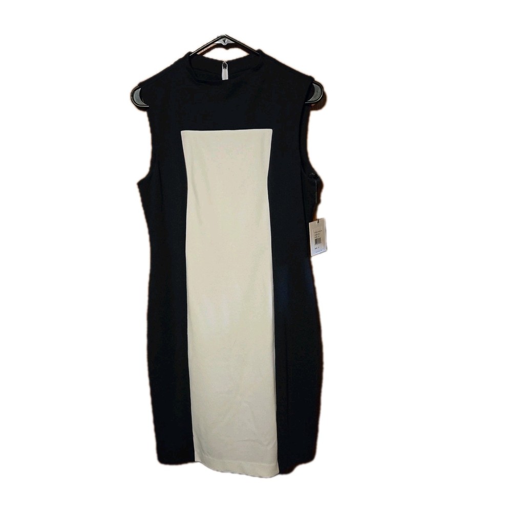 Calvin Klein Scuba Dress Sheath Navy White Colorblock Sleeveless Womens Sz 10