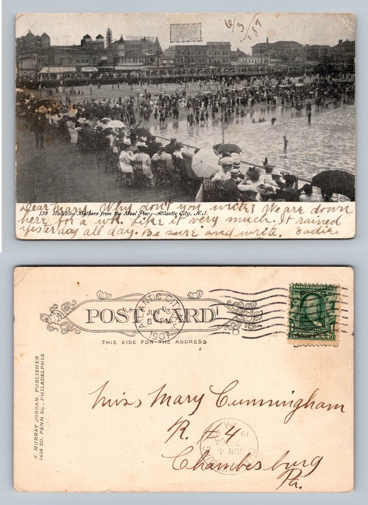 Atlantic City, NJ-New Jersey, Steel Pier Bathers View Vintage c1907 Postcard