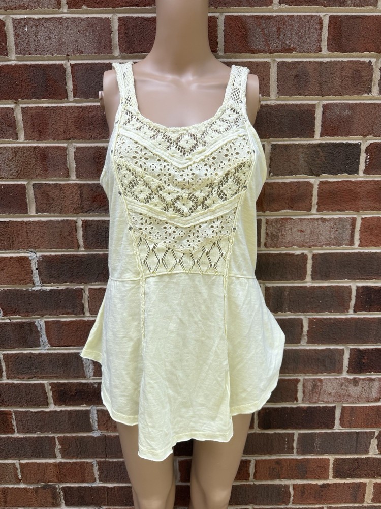 Free People Summer Green Vintage Crochet Lace Tank Top Woman's Size Large
