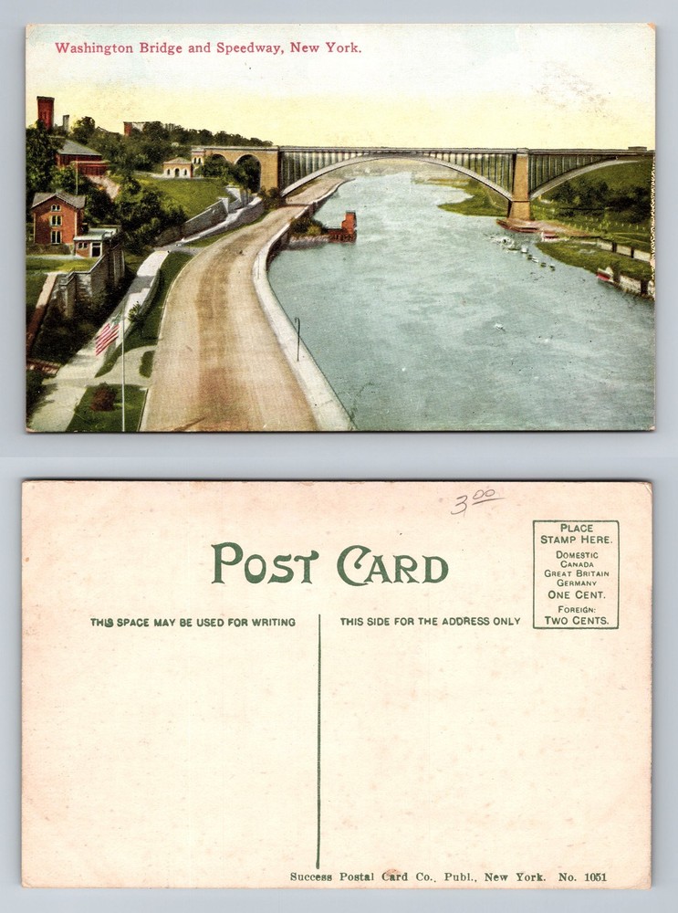 New York City NY, Washington Bridge and Speedway River View Vintage Postcard
