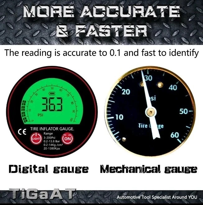 Accurate Digital Air Pressure Tire Gauge 3-200 PSI for Cars/Trucks Battery Incl.-image