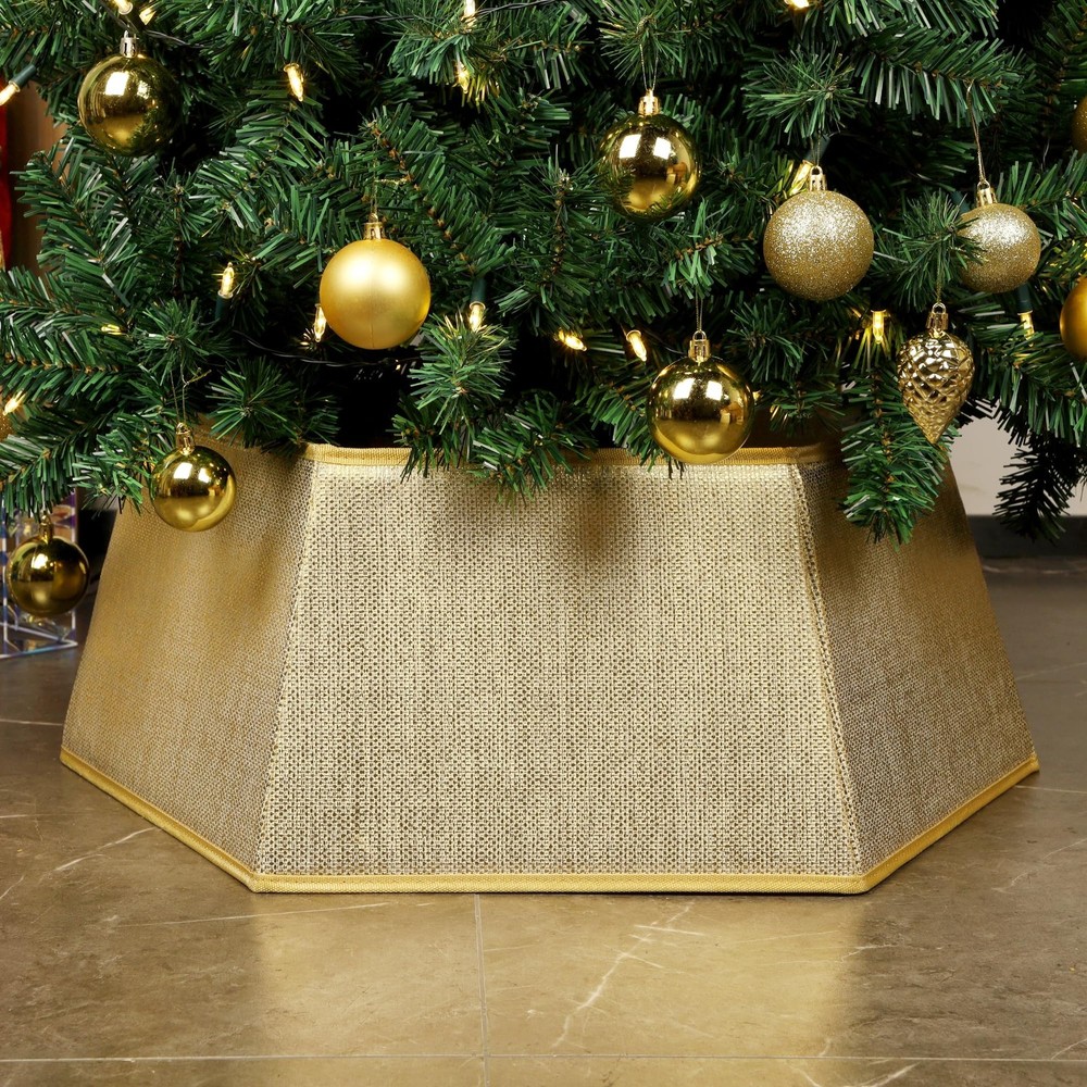 Fabric Christmas Tree Collar, Hexagonal Shiny Tree Ring, Willow Christmas Tre...