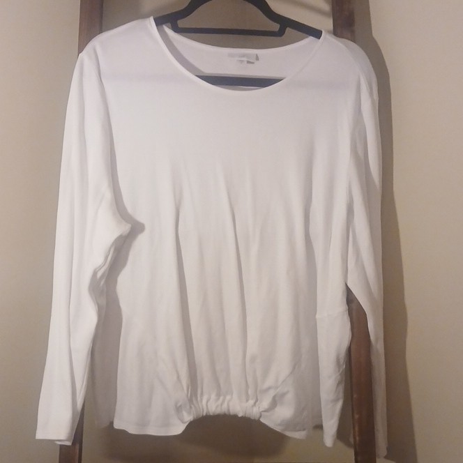 J. Jill Women's XL White Solid Scoop Neck Long Sleeve Pullover Top Cotton Blend
