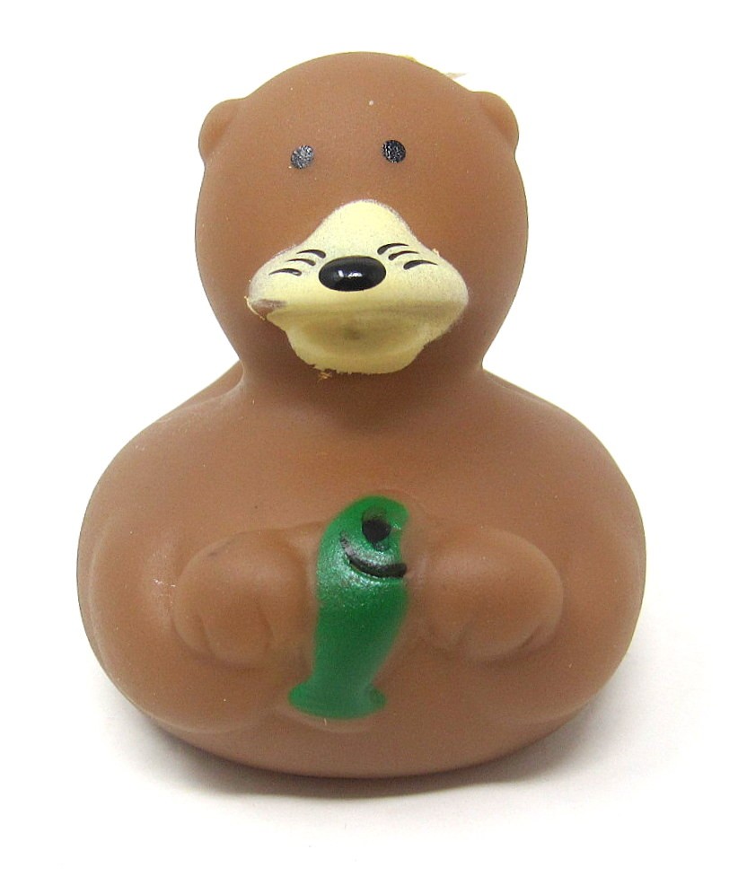 Otter with Fish Rubber Duck 2 Inch Squirter Bath Toy Spa Duck US Seller