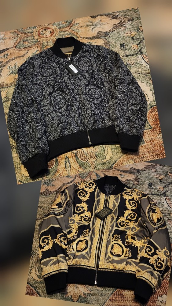 Versace Barocco Knit Print Reversible Bomber Jacket - MSRP $2500 - Authentic New