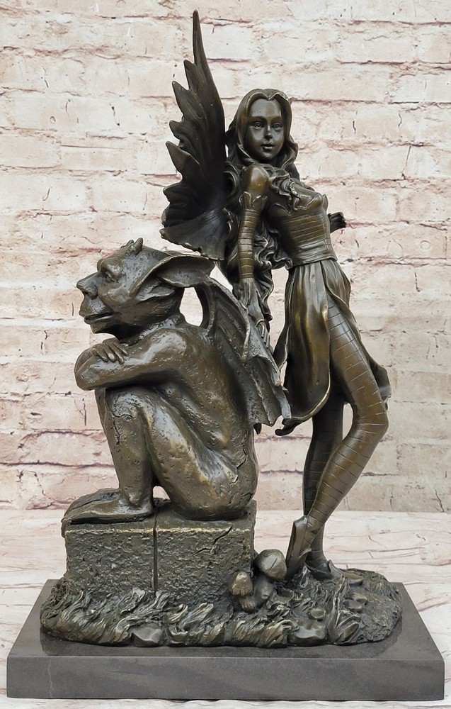 Cautivadora estatua de hada de medianoche de bronce arte de fantasía art deco