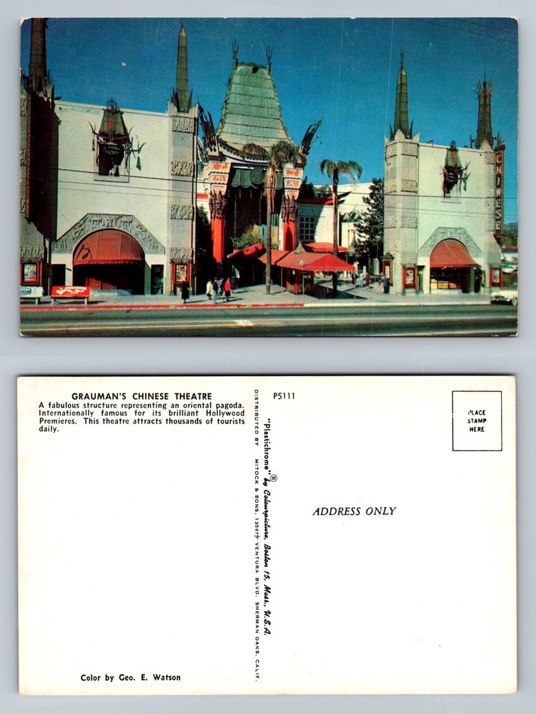 Los Angeles, CA-California, Graumans Chinese Theatre Hollywood Vintage Postcard
