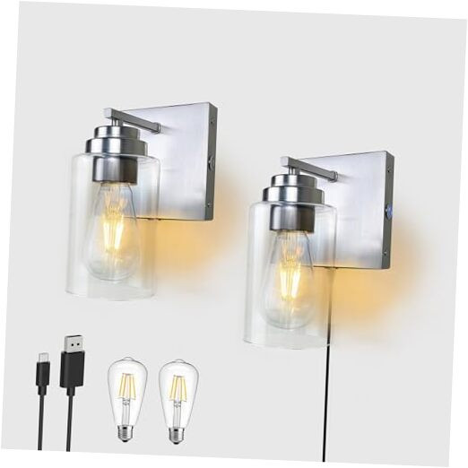 Dimmable Battery Operated Wall Light Set of 2, Rechargeable Wall Sconce Not