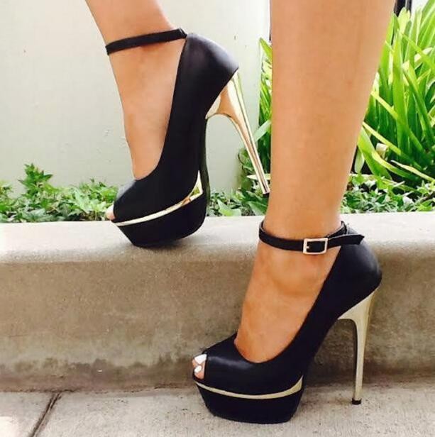 Women's Stiletto Peep Toe Platform Sandals with Ankle Strap