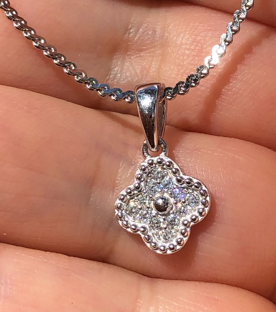 50 CT Natural Moissanite Clover Pendant in 14k Gold over Sterling Silver 18 Inch Necklace