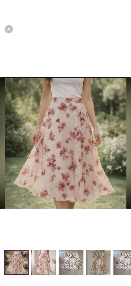 Lafayette 148 New York Ivory Pink Floral Silk Midi Flare Skirt Size 10