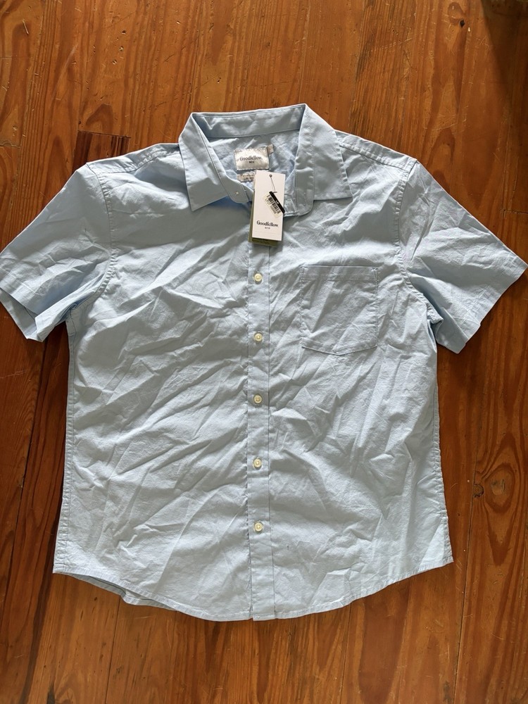 Goodfellow & Co Men's Light Blue Cotton Short Sleeve Button-Up Shirt Regular L