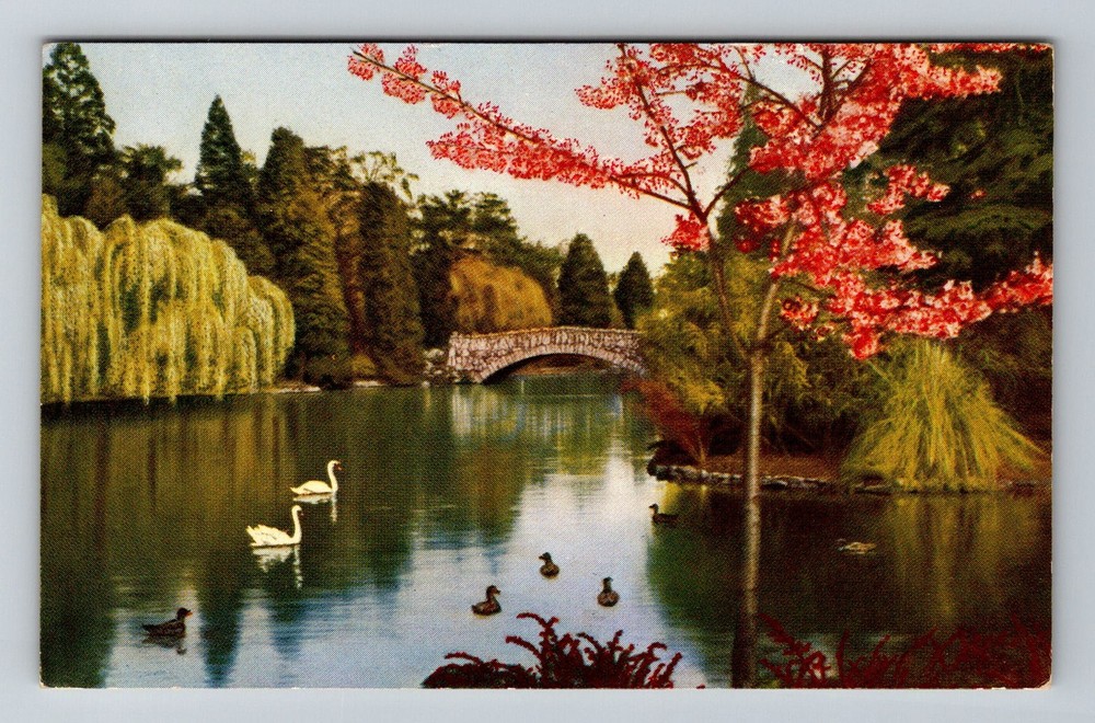 Canada- Victoria B.C. Beacon Hill Park Stone Bridge Old Postal Vintage Postcard