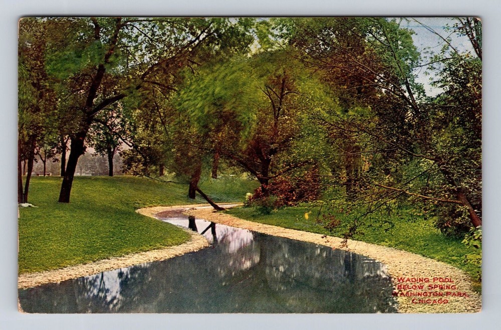 Chicago IL-Illinois, Wading Pool Below Spring, Washington Park Vintage Postcard