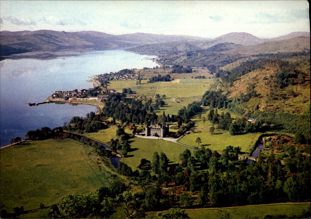 Inveraray Castle Loch Fyne Argyll Scotland aerial view vintage postcard x153