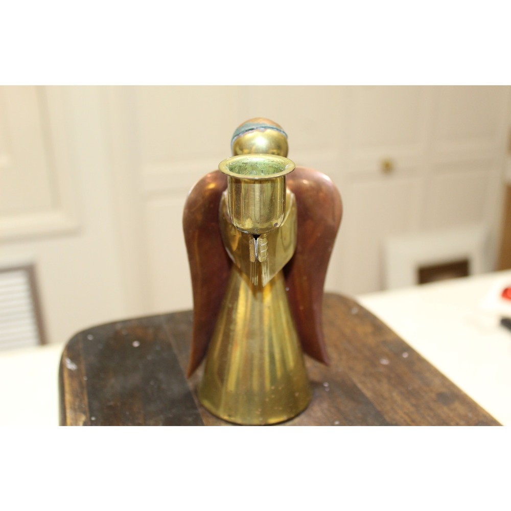 Vintage Brass & Copper Angel Candle Holder Mid Century Christmas Decor