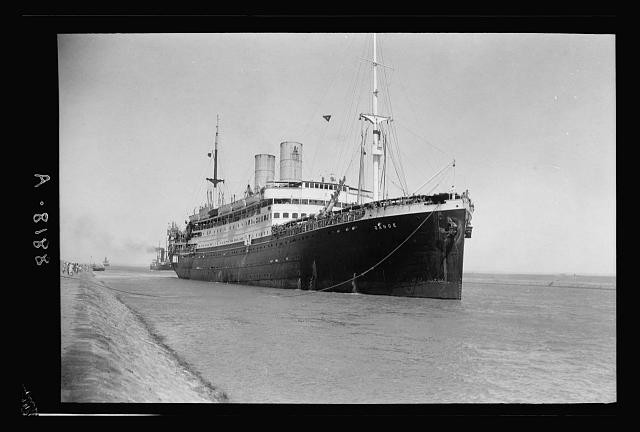Photo:Suez Canal Egypt Italian Troop Ship 1935 Passing Through Canal