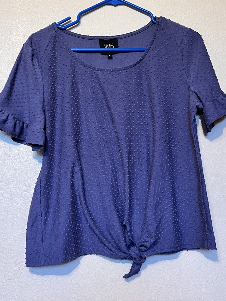W5 By Anthropology Top Front Tie Short Sleeve Blue Women’s Med Textured