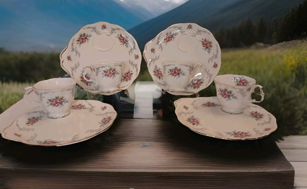 Vtg Royal Albert Tranquillity Dessert Snack Hostess Plate & Cup Set 4 Settings