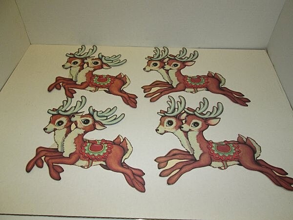 4 – 1978 Beistle Reindeer Christmas Die Cut Paper Wall Door Hanging Decor