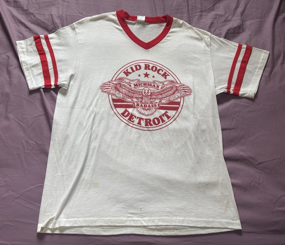 Kid Rock Shirt Mens XL White Red Detroit Michigan Badass Rock Band Tour Concert