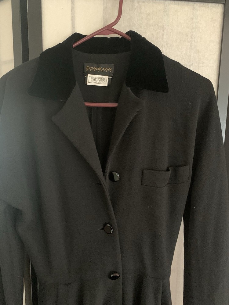 Vintage Donna Karan New York Bergdorf Goodman on the Plaza Black Coat Dress S 8