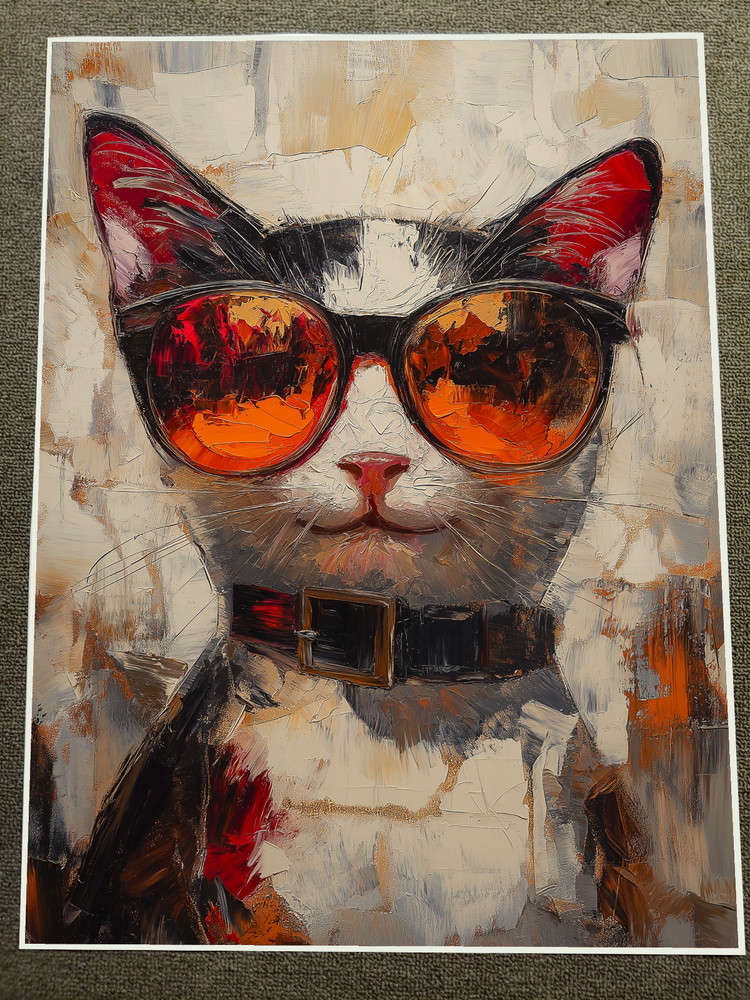 Abstract Cat Portrait with Orange Sunglasses Modern Art Poster 18x24in-image
