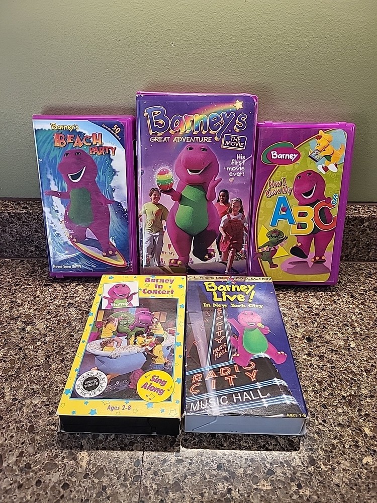 Barney VHS Tapes Movie Lot of 5 Beach Party, ABC, Sing Along, New York Vintage