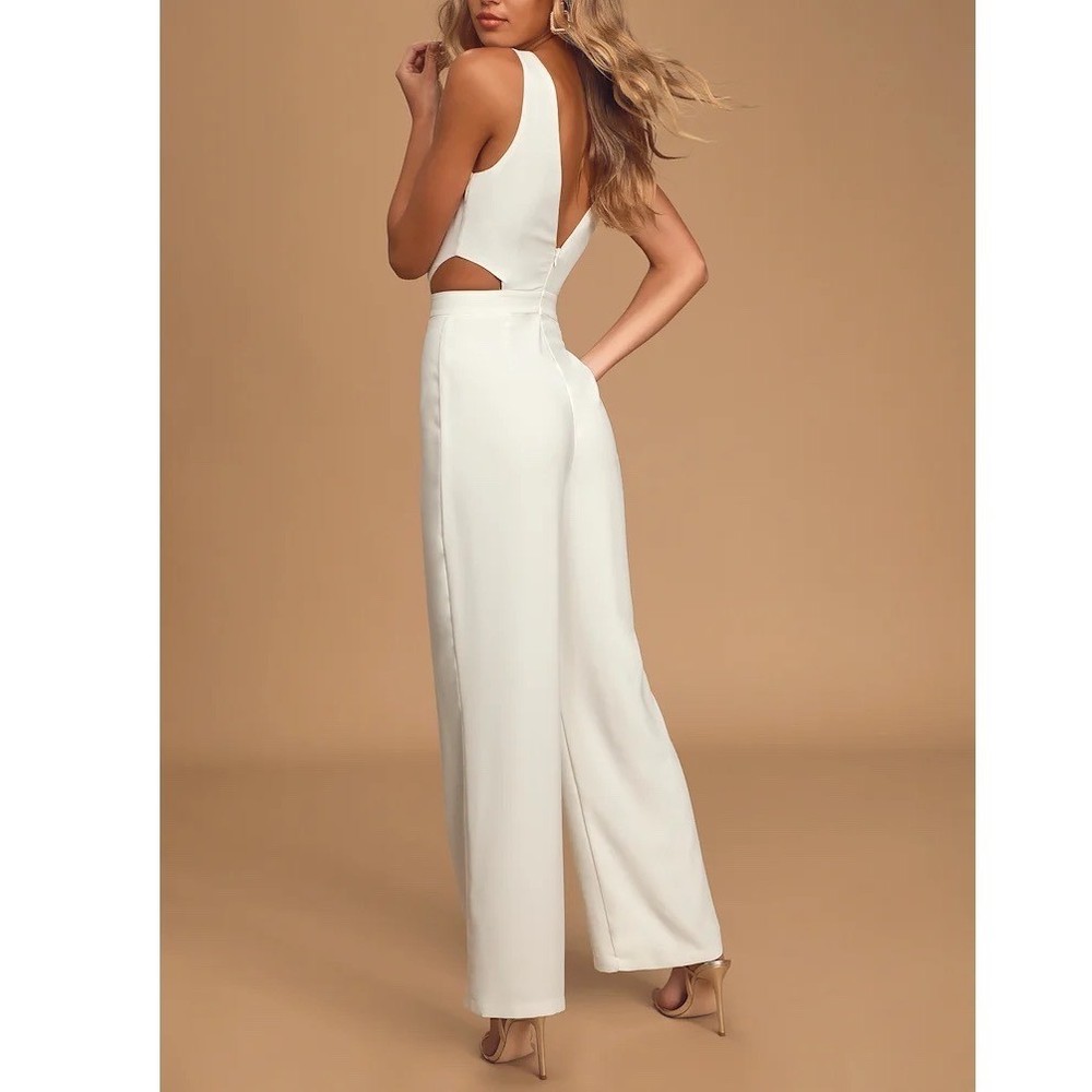 Lulus Moments to Remember Jumpsuit Womens Small White Sleeveless Wide-Leg Cutout