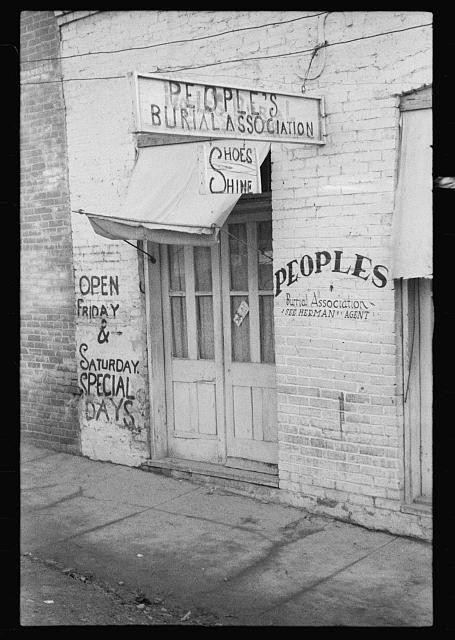 Photo:Peoples Burial Association storefront 1930s Shoes Shine sign