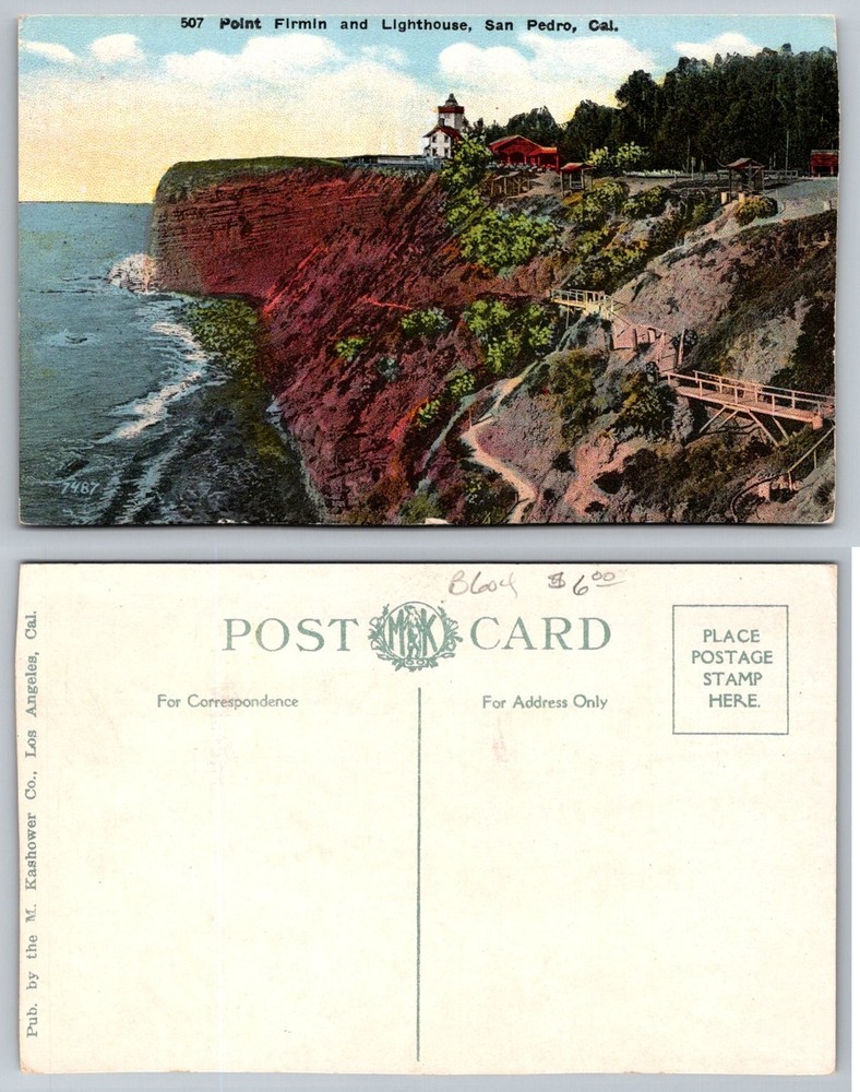 Vintage Point Fermin Lighthouse San Pedro CA M. Kashower Postcard
