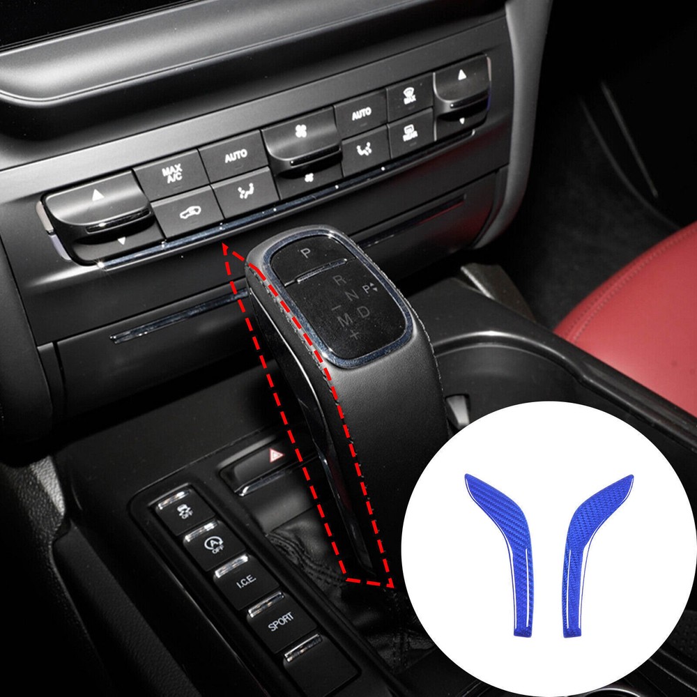 Blue Real Carbon Fiber Gear Shift Knob Side Trim Cover For Maserati Ghibli 19-23