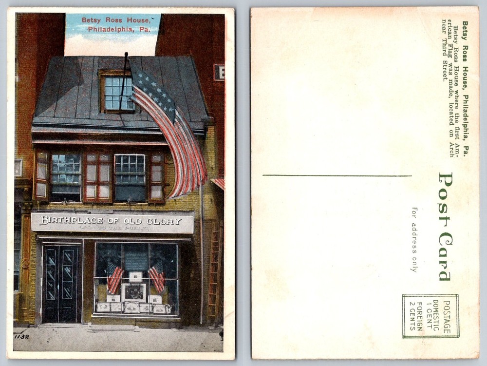 Vintage Betsy Ross House Philadelphia PA Postcard Birthplace Old Glory Flag