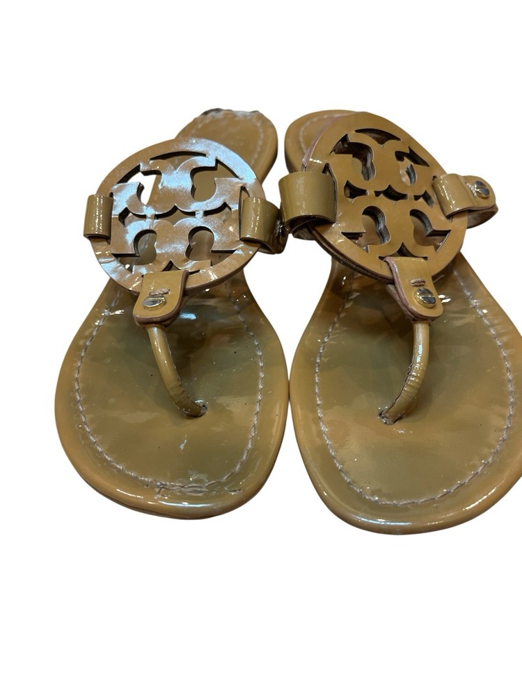 Tory Burch MILLER PATENT SANDAL Size 6 M Tan Heavy Wear and Peeling