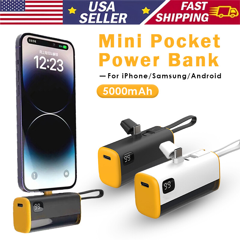 🔥🔥5000mAh Portable Mini Capsule Power Pocket Bank Battery Type-C Charging Line
