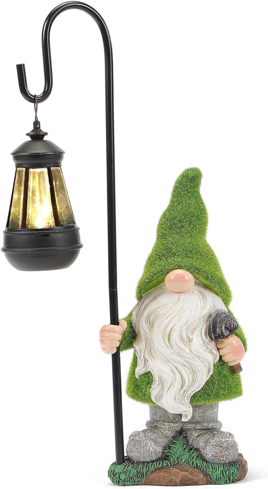 Large Solar-Powered Flocked Garden Gnome with Humorous Outdoor Design
