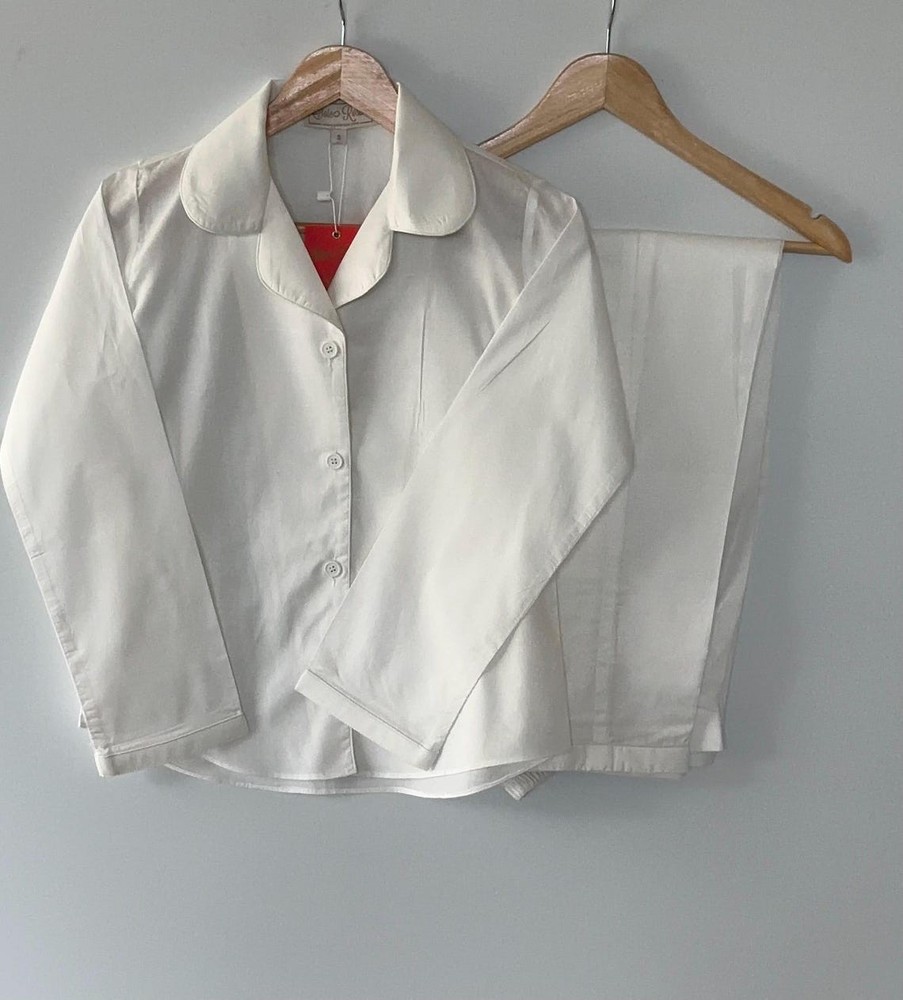 Soierose Women white Victorian 100% Cotton Pajama Set - SR1046