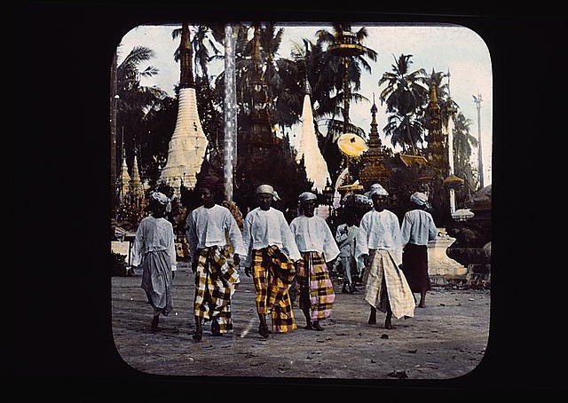 Men walking on street,Burma,1895,William Henry Jackson,Photographer,Palm Trees