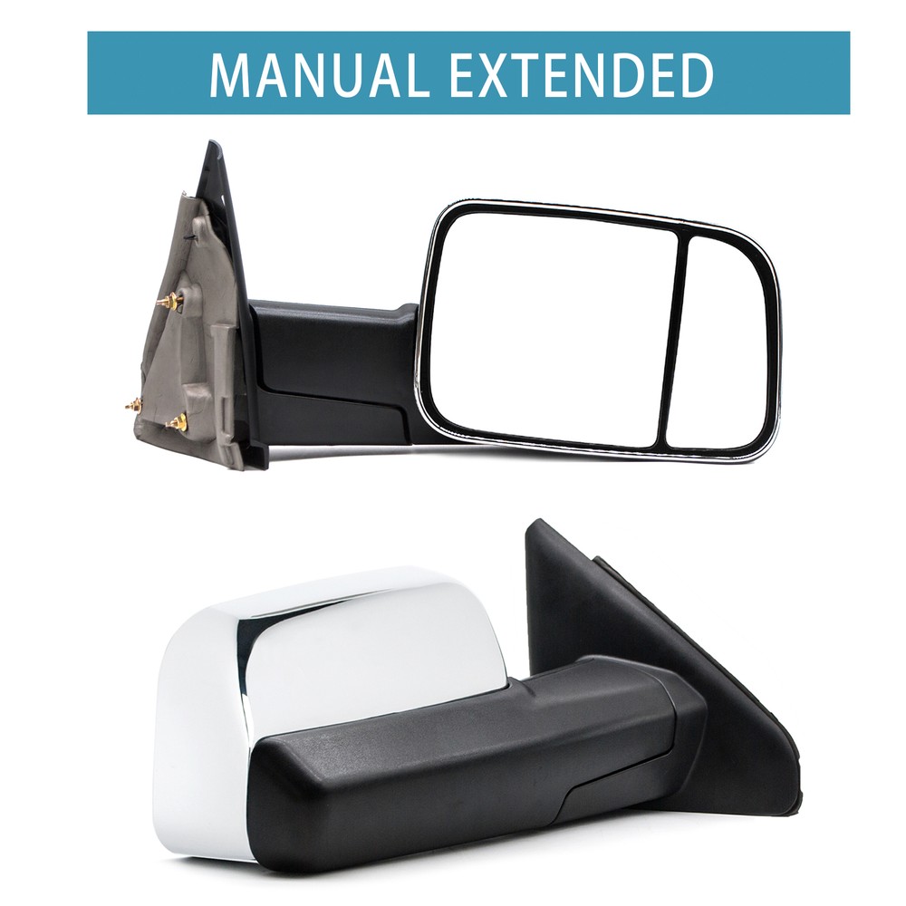 Pair Side Towing Mirrors Manual Folding Fits 2006-2007 Dodge Ram 2500 Chrome