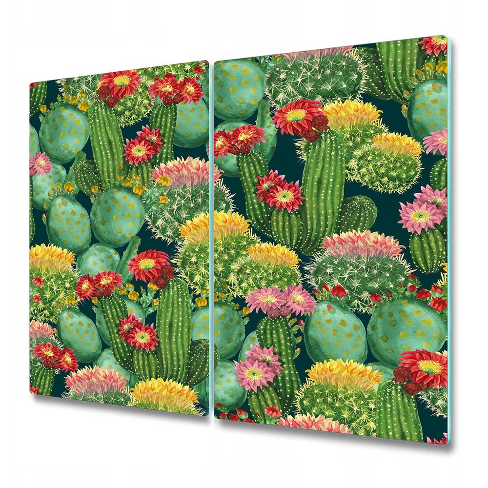Glass Induction Ceramic Hob Cover Colourful Cacti Watercolour Flowers 2x30x52